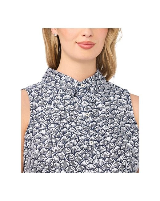 Cece Blue Sleeveless Collared Button-down Top