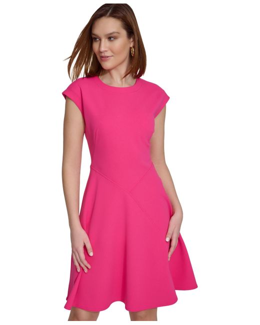 Calvin Klein Pink Petite Cap-sleeve Fit & Flare Dress