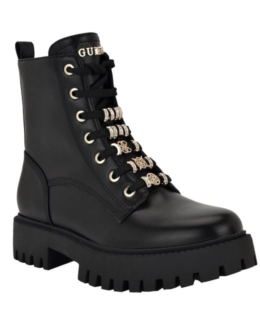 Guess Women's Black Fionaa Charms Lace-up Lug Sole Combat