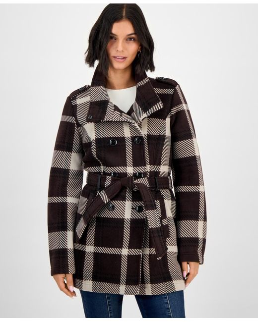 Bcx Black Plaid Double-breasted Belted Jacket