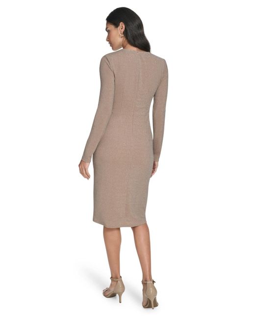 Jessica Howard Women's Brown Petite Long Sleeve Waist Shirred Sheath Dress Jessica Howard Women's Brown Petite Long Sleeve Waist Shirred Sheath Dress