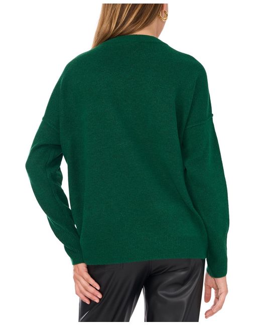Vince Camuto Green Cozy Crewneck Long-sleeve Extend-shoulder Sweater