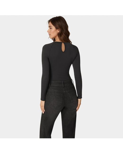 Bebe Black Mesh Combo Front Twist Knit Bodysuit