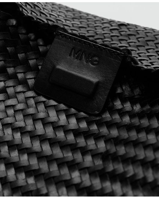 Mango Black Medium-sized Braided Bucket Bag