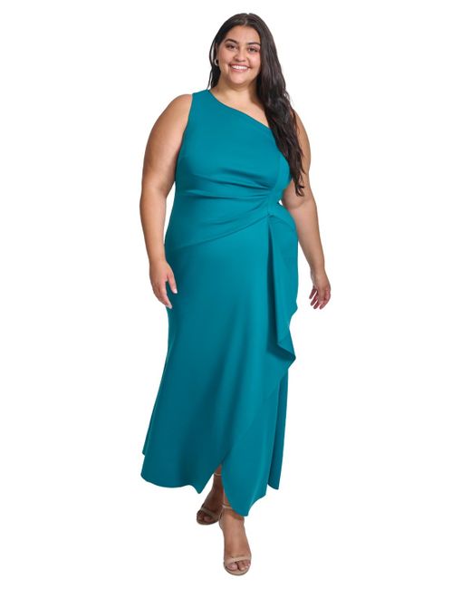 Eliza J Green Plus Size Ruched One-shoulder Gown