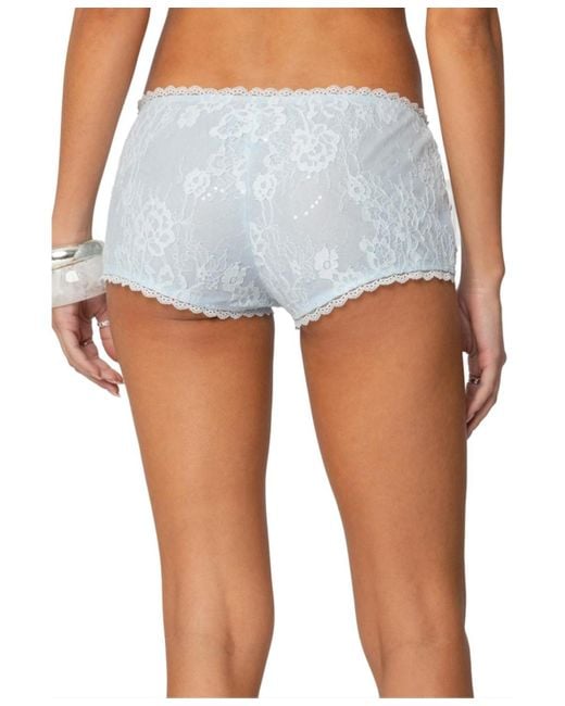 Edikted Blue Sloaney Lace Micro Shorts