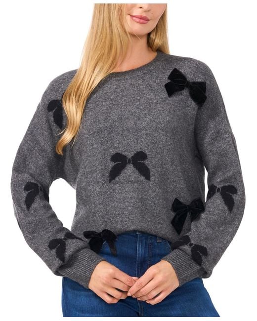 Cece Gray Bow Applique Sweater