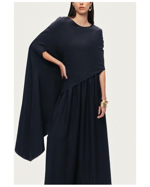 Nocturne Blue Draped Cape Blouse