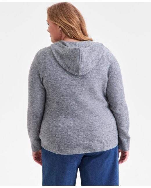 Style & Co. Gray Plus Size Zip-front Hooded Luxsoft Sweater