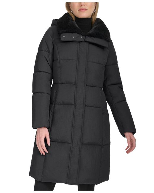 Cole Haan Shine Faux fur collar Hooded Puffer Coat in Black Lyst
