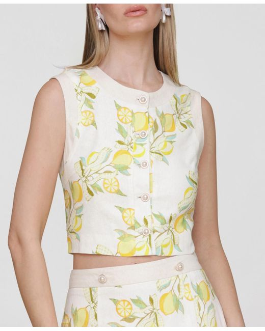 Avec Les Filles Metallic Sleeveless Button-front Top
