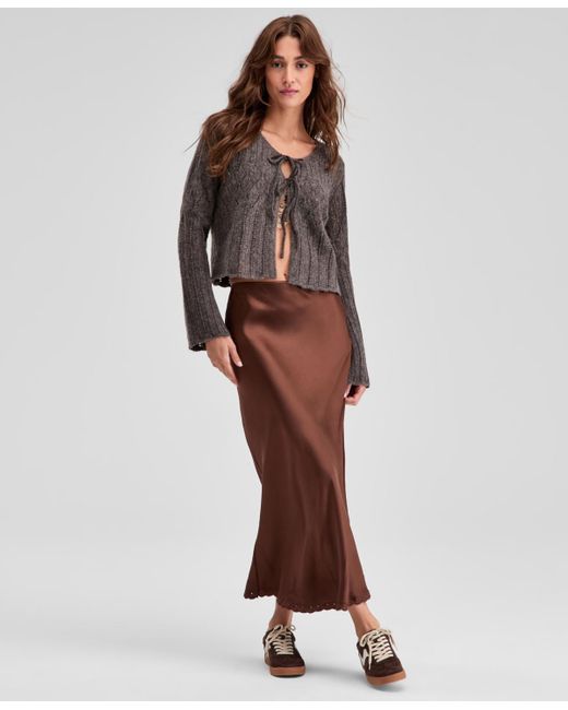 And Now This Brown Pointelle Tie-front Cardigan