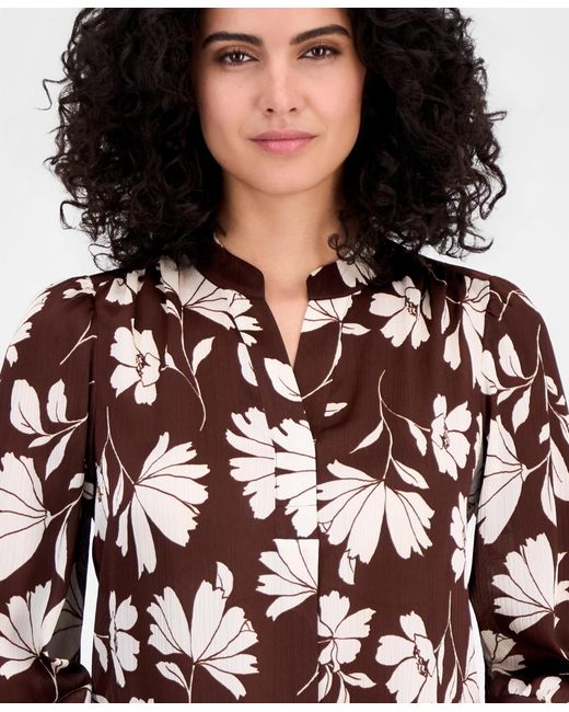 Anne Klein Multicolor Split-neck 3/4-sleeve Top
