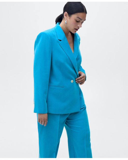 Mango Blue Straight-fit Suit Jacket