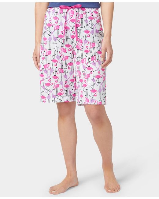 Hue Multicolor Flamingo Strut Drawstring Bermuda Pajama Shorts