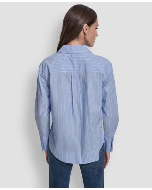 DKNY Blue Cropped Long Sleeve Button Front Shirt