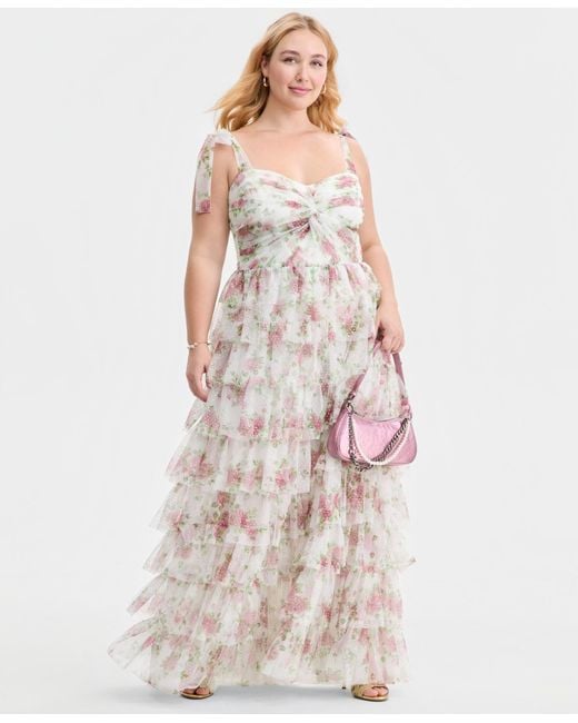 City Studios Multicolor Trendy Plus Size Glitter-dot Tiered Gown