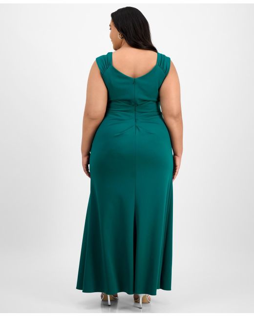 Alex Evenings Green Plus Size Ruched Ruffled Gown