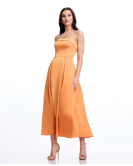 dress the population orange dress Dress the Population Mika Sleeveless Midi Dress in Orange