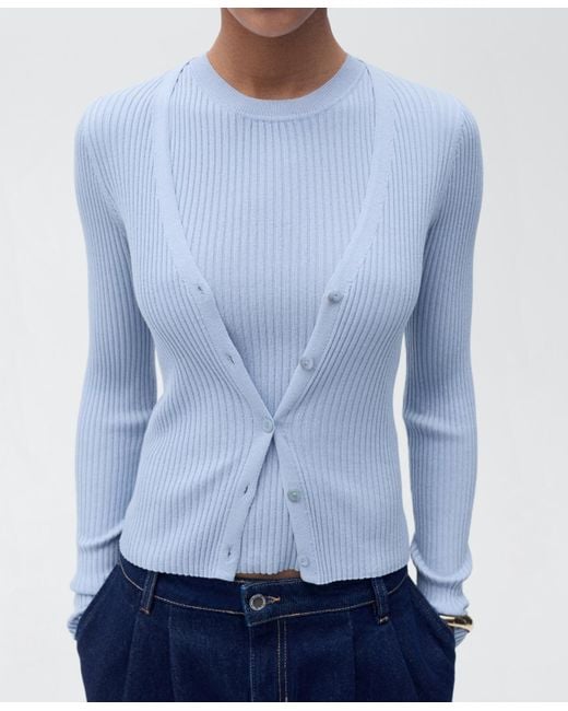 Mango Blue Ribbed Knit Top