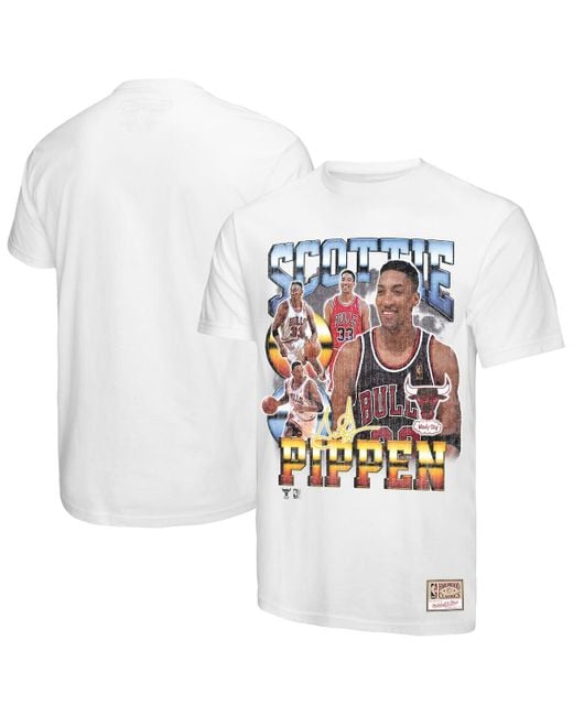 Mitchell & Ness White Scottie Pippen Chicago Bulls Hardwood Classics Commemorative Player Collage T-shirt for men