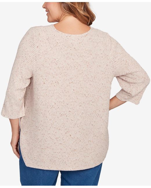 Ruby Rd Natural Plus Size Speckled Heather Rib Knit Top