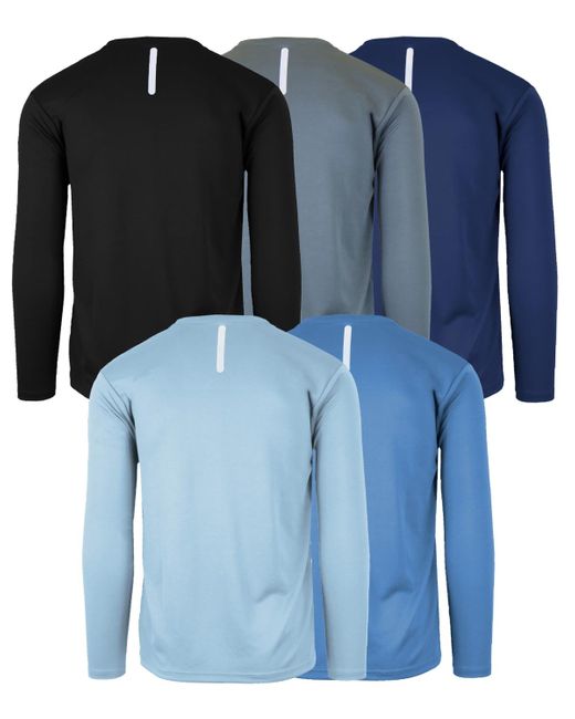 Galaxy By Harvic Blue Long Sleeve Moisture-wicking Performance Crew Neck Tee -5 Pack for men