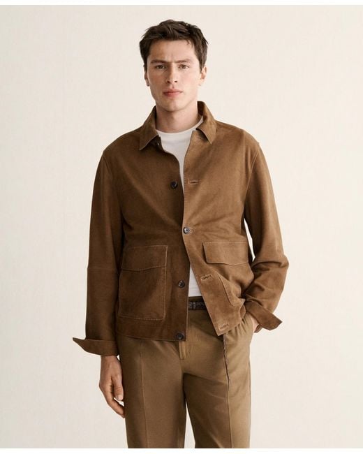 Mango Brown Leather Pockets Jacket for men