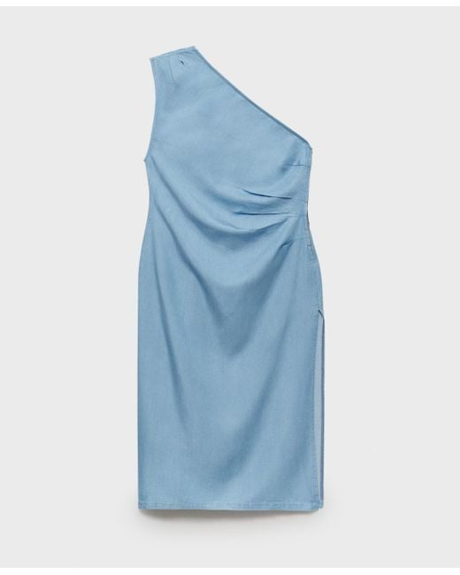 Mango Blue Lyocell Asymmetrical Dress