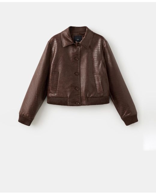 Mango Brown Croc-effect Bomber Jacket