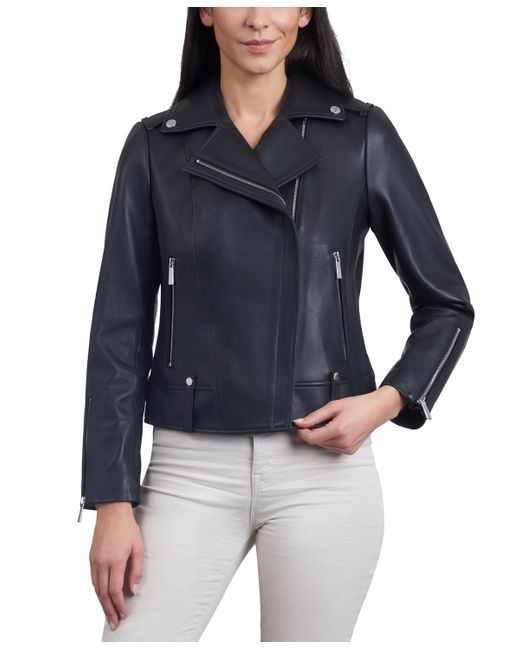 Michael Kors Blue Michael Leather Moto Jacket