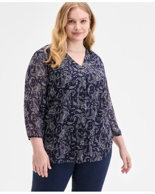 Plus Size Kelly Jones New York Plus Size Kelly Paisley-print Top in Blue | Lyst