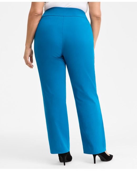 INC International Concepts Blue Plus Size Mid-rise Pull-on Straight-leg Pants