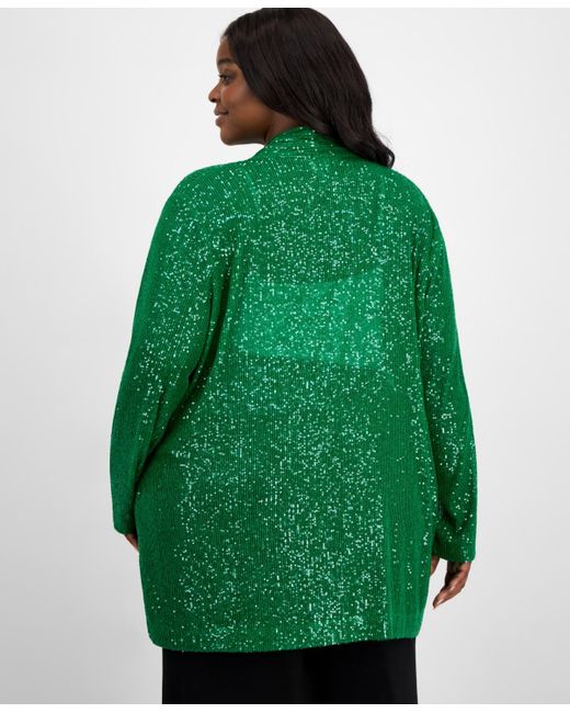 Anne Klein Green Plus Size Open-front Sequin Cardigan