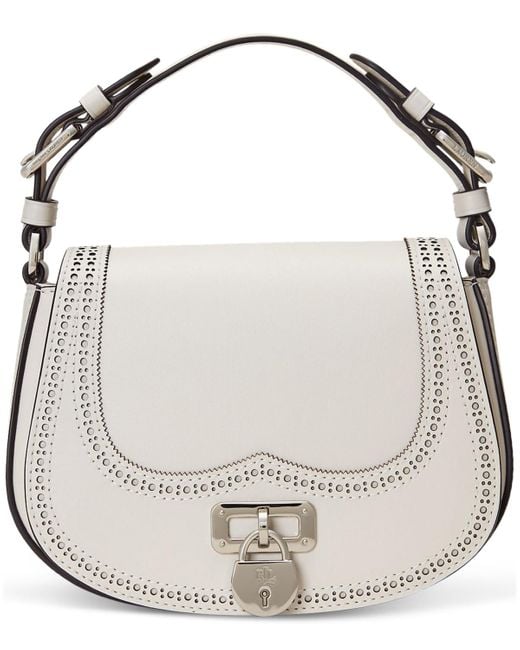 Lauren by Ralph Lauren White Perforated Leather Tanner Crossbody Bag