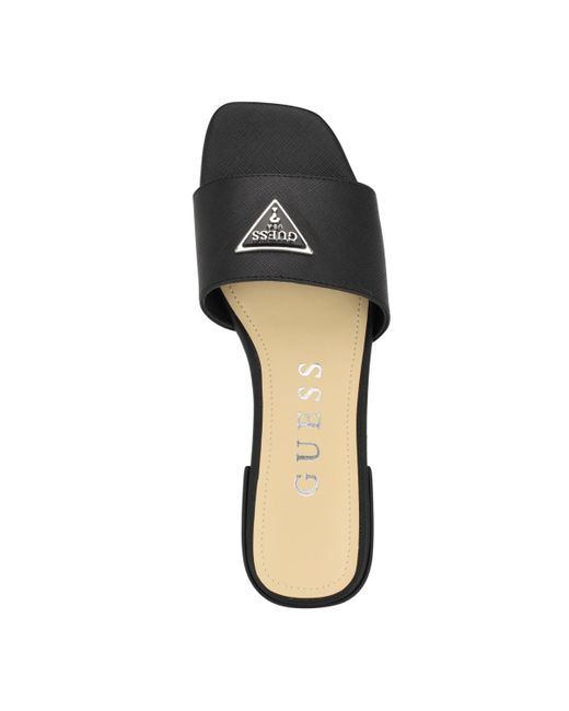 Guess Black Tamsea One Band Square Toe Slide Flat Sandals