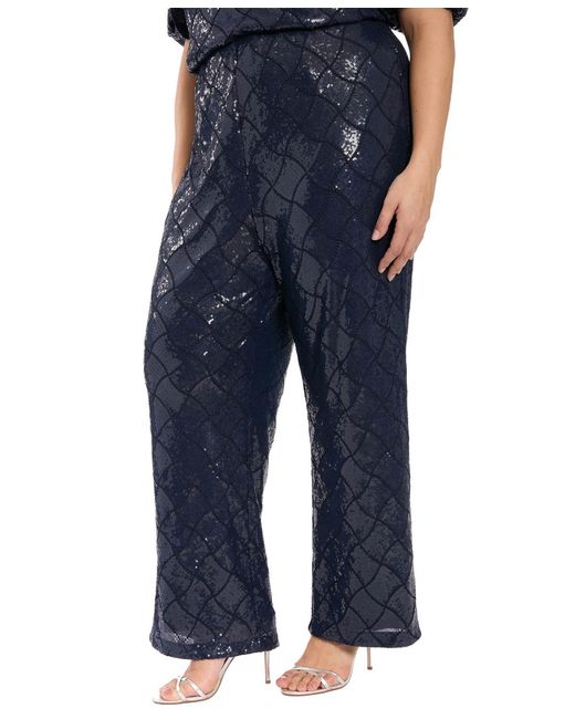 Muse Blue Plus Size Sequined Pull-on Pants