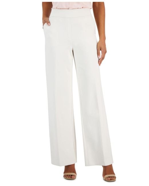 Anne Klein Compression Wide-leg Pull-on Pants in White | Lyst