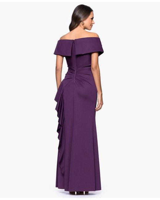 Xscape Purple Petite Off-the-shoulder Ruffle Detail Gown