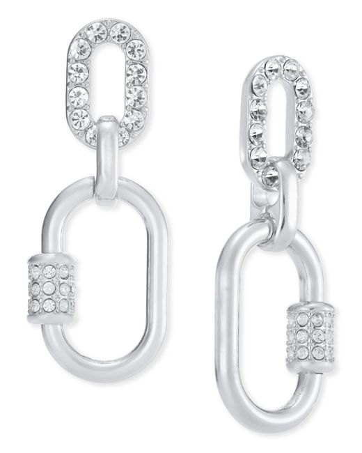 INC International Concepts White Pave Chain Link Double Drop Earrings