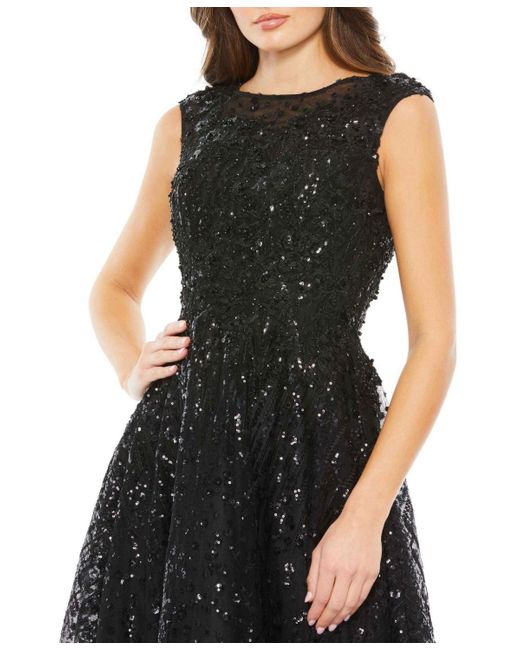 Mac Duggal Black Sequined Cap Sleeve Fit And Flare Dress