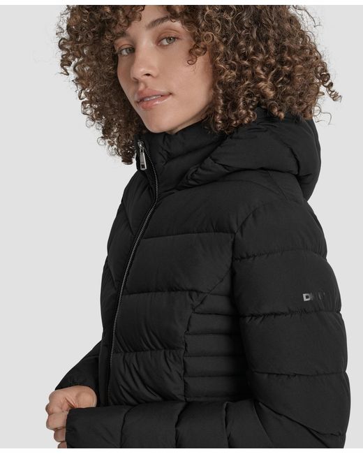 DKNY Black Chevron-quilted Full-zip Puffer Jacket