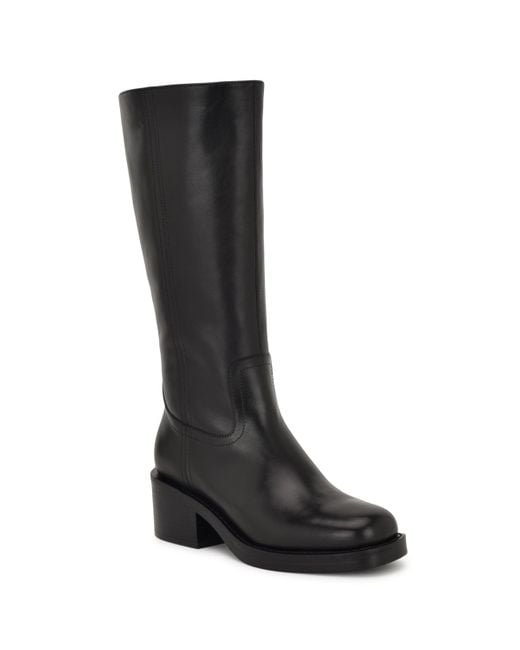 Nine West Black Broklyn Tall Leather Block Heel Boots