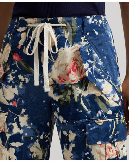 Lauren by Ralph Lauren Blue Floral High-rise Cargo Pants