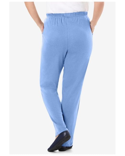 Woman Within Blue Tall 7-day Knit Straight Leg Pant