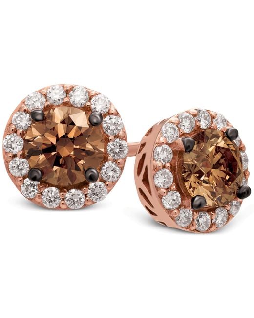 Le Vian Brown Red Carpet Chocolate Diamond & Vanilla Diamond Halo Stud Earrings (1-1/2 Ct. T.w.