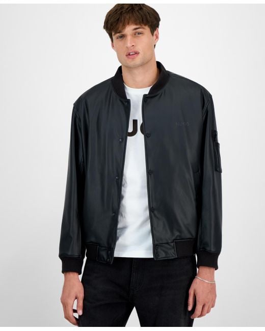 BOSS Men's Gray Hugo By Balamo Faux Leather Bomber Jacket
