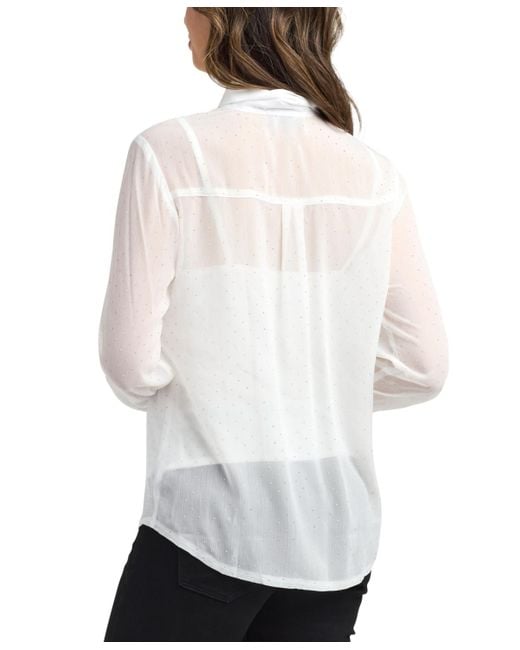 Bcx White Studded Chiffon Long Sleeves Shirt