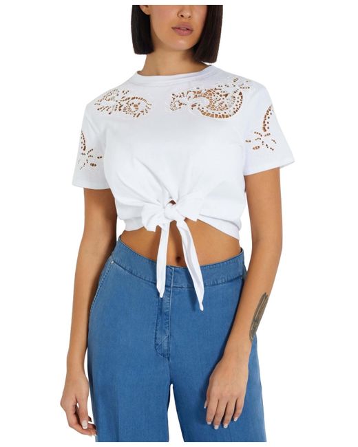 Guess White Ajour Tie-front T-shirt
