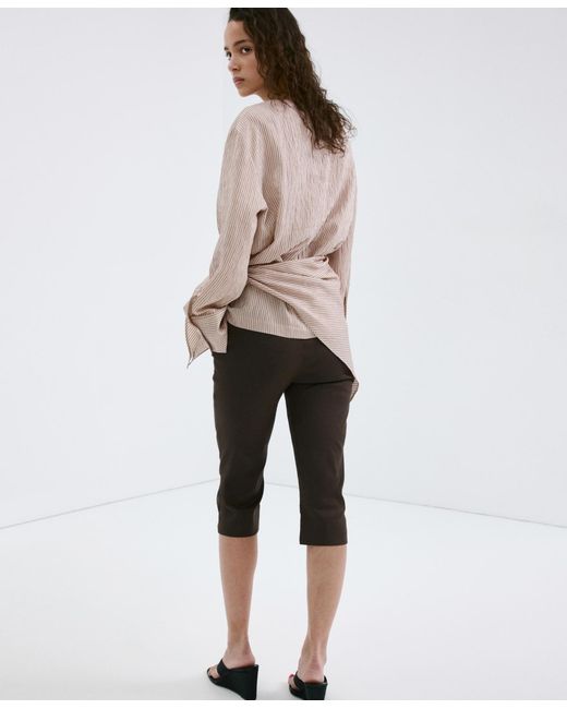 Mango Brown Linen Capri Pants